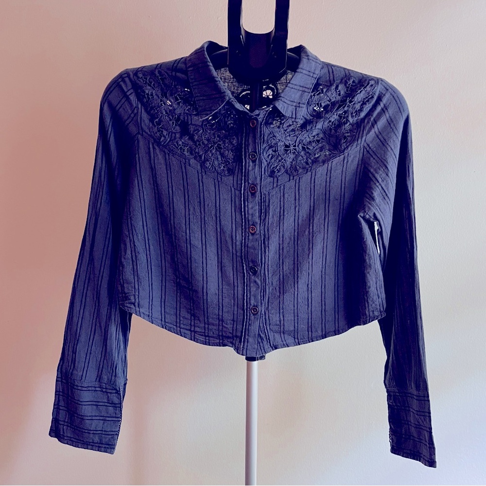 Natural Life Blue Lace Crop Top BOHO Style